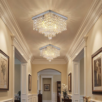 Crystal Flush Mount Ceiling Light 4-Light Chrome Finish for Hallway Bedroom Living Room Dining Room Kitchen Entry Contemporary Lighting