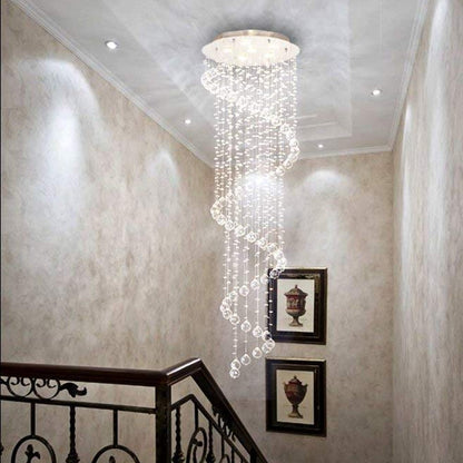 Hanging Raindrop Chandelier with Multi-Tier Clear Faceted Beads & Polished Metal Canopy for Foyer & Stairwell
