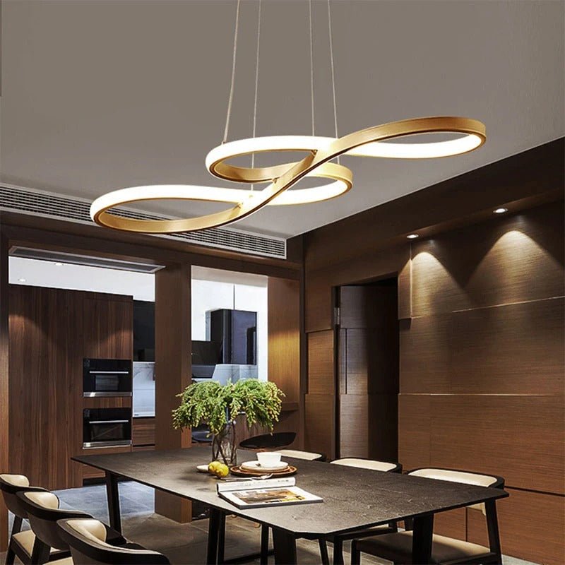 Modern Circle Hanging Fixture with Remote Dimming for Dining Room & Kitchen Island Adjustable Height 47 in Black White Gold Finish Contempor