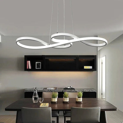 Modern Circle Hanging Fixture with Remote Dimming for Dining Room & Kitchen Island Adjustable Height 47 in Black White Gold Finish Contempor