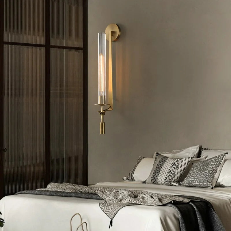 Vertical Glass Sconce with Gold Metal Frame 23 Inch LED Fixture for Bath Vanity Bedroom Hallway Ambient Illumination Contemporary Accent