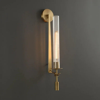 Vertical Glass Sconce with Gold Metal Frame 23 Inch LED Fixture for Bath Vanity Bedroom Hallway Ambient Illumination Contemporary Accent