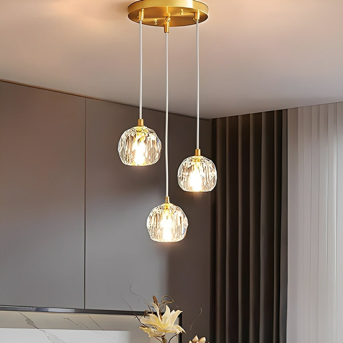 Hanging Ceiling Fixture with Crystal Accents and Adjustable 78-Inch Cord, LED Tri-Color 5W Chandelier for Dining Rooms & Entryways