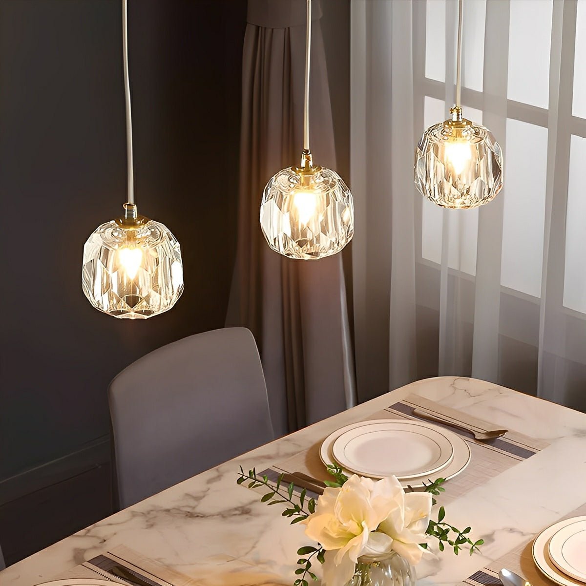 Hanging Ceiling Fixture with Crystal Accents and Adjustable 78-Inch Cord, LED Tri-Color 5W Chandelier for Dining Rooms & Entryways