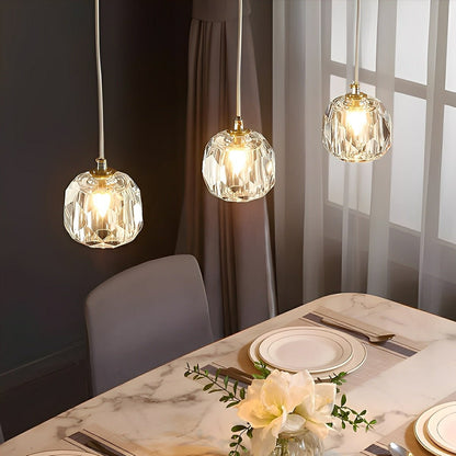 Hanging Ceiling Fixture with Crystal Accents and Adjustable 78-Inch Cord, LED Tri-Color 5W Chandelier for Dining Rooms & Entryways