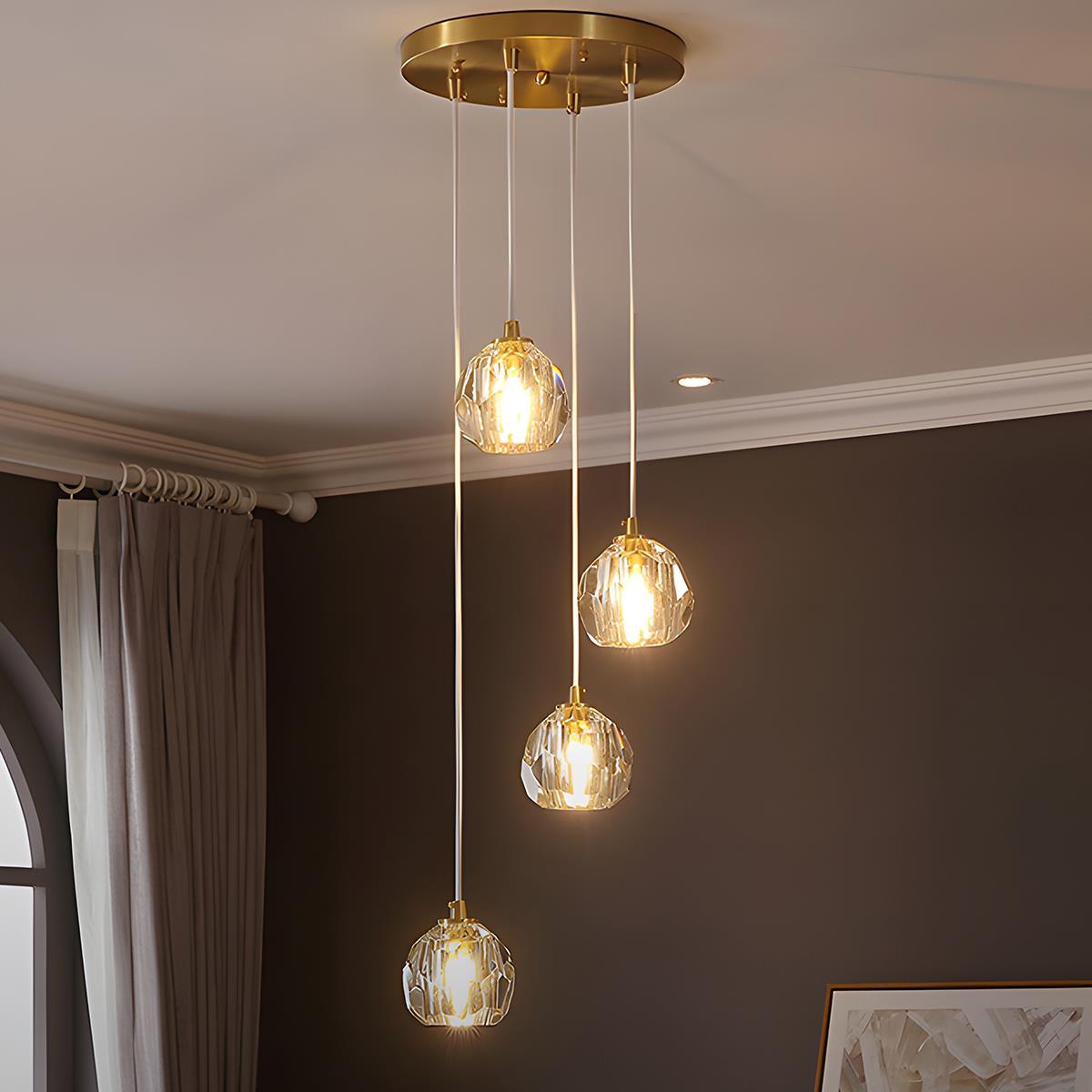 Hanging Ceiling Fixture with Crystal Accents and Adjustable 78-Inch Cord, LED Tri-Color 5W Chandelier for Dining Rooms & Entryways