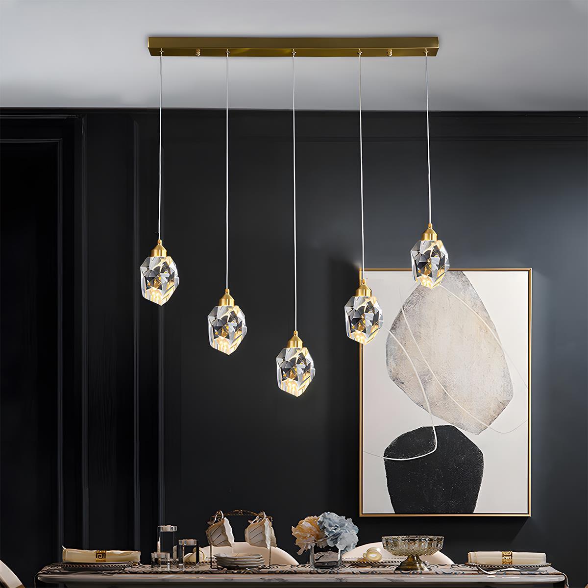 Hanging Ceiling Fixture with Crystal Accents and Adjustable 78-Inch Cord, LED Tri-Color 5W Chandelier for Dining Rooms & Entryways