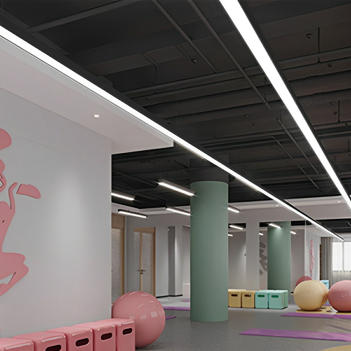 LED Strip Fixture Aluminum 59 in Black Suspended Office Gym Workstation Retail Shop Recessed Commercial Task Light Panel