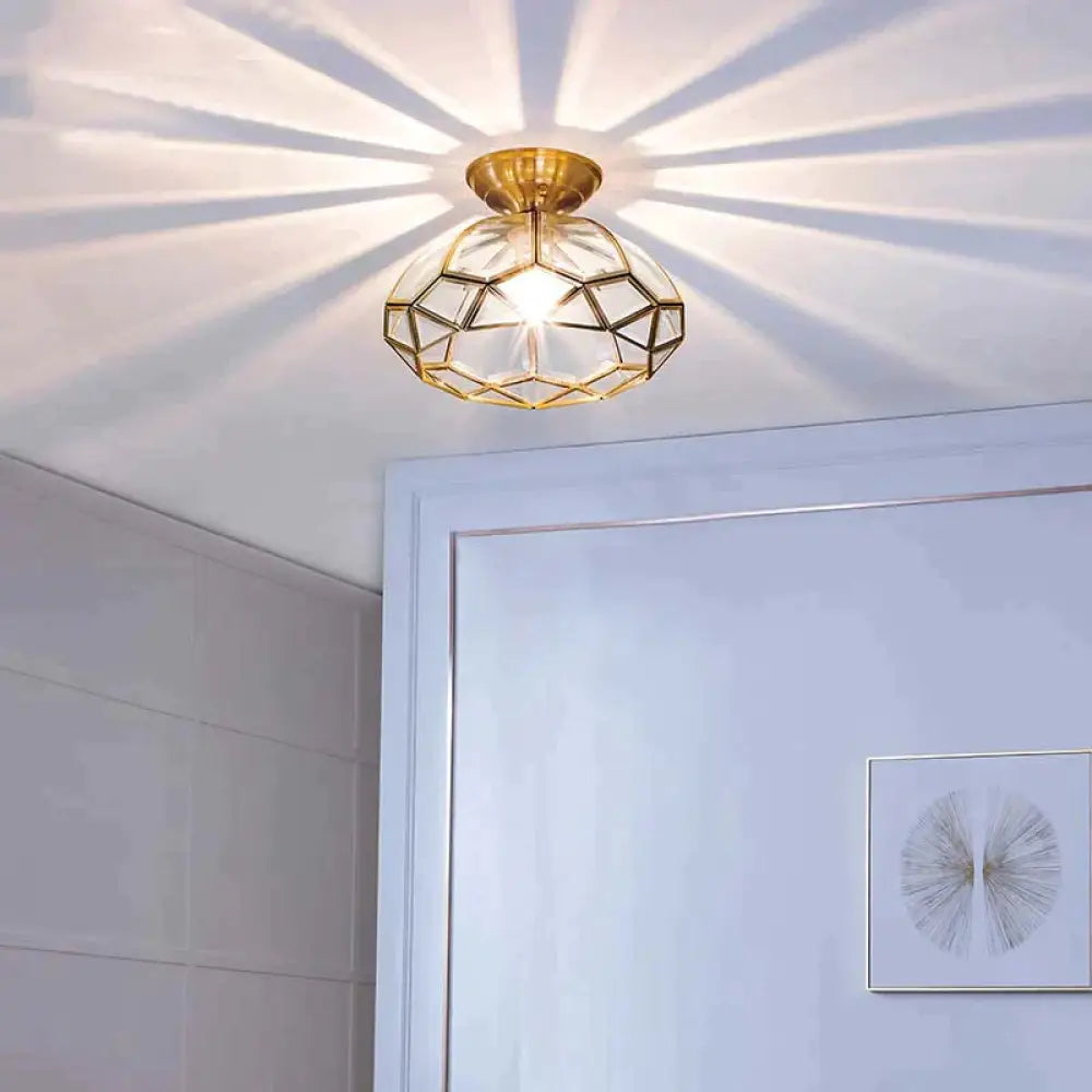 Copper Flush-Mount LED Ceiling Light Fixture for Hallways, Entryways, Bedrooms – Single-Lamp Minimalist Design with E27 Socket