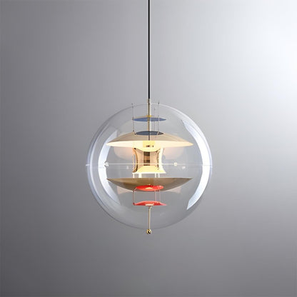 Lámpara colgante LED esférica de 16 pulgadas, acrílico transparente con interior dorado, lámpara colgante ajustable para isla de cocina, mesa de comedor, sala de estar y bar