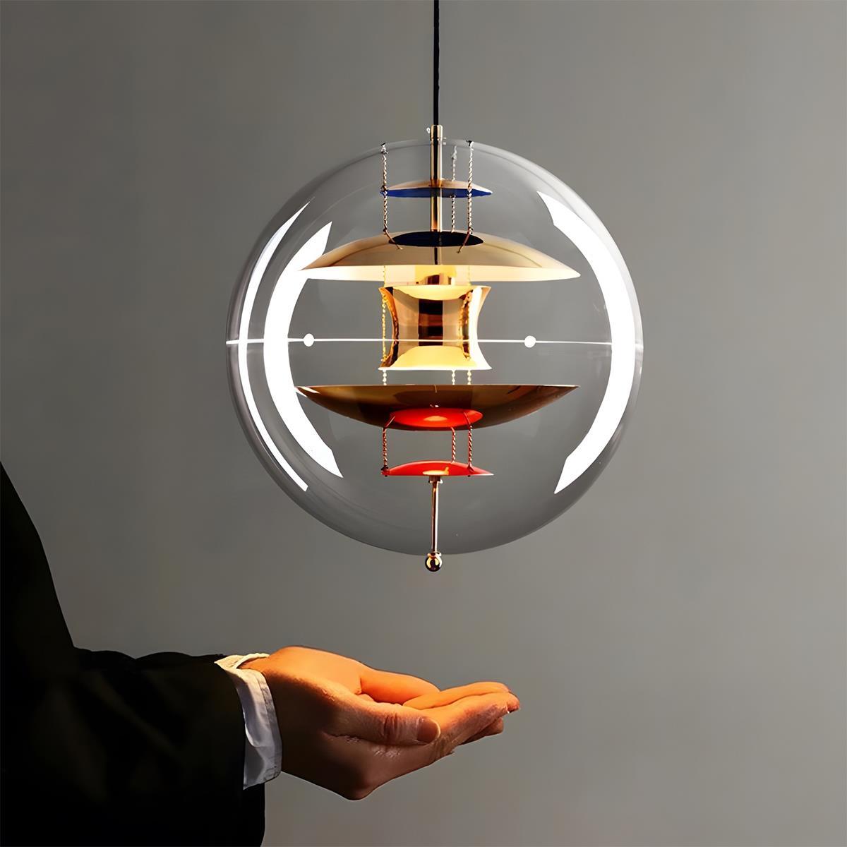 Lámpara colgante LED esférica de 16 pulgadas, acrílico transparente con interior dorado, lámpara colgante ajustable para isla de cocina, mesa de comedor, sala de estar y bar