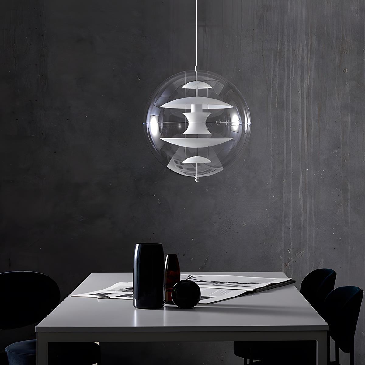 Lámpara colgante LED esférica de 16 pulgadas, acrílico transparente con interior dorado, lámpara colgante ajustable para isla de cocina, mesa de comedor, sala de estar y bar