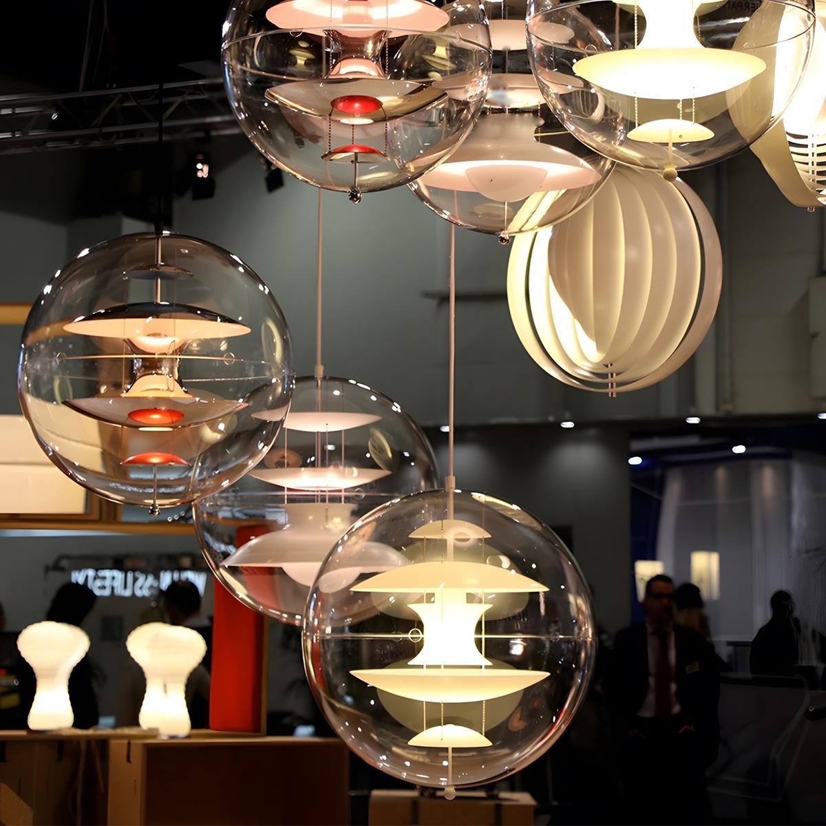 Lámpara colgante LED esférica de 16 pulgadas, acrílico transparente con interior dorado, lámpara colgante ajustable para isla de cocina, mesa de comedor, sala de estar y bar