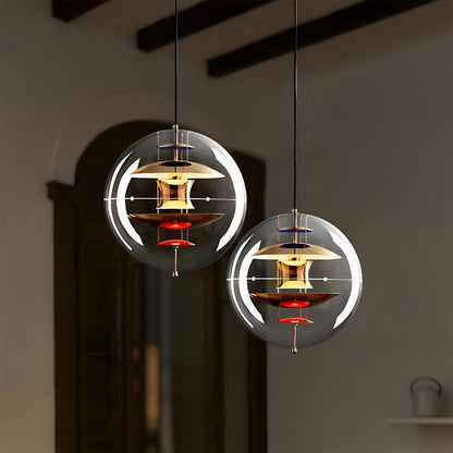 Lámpara colgante LED esférica de 16 pulgadas, acrílico transparente con interior dorado, lámpara colgante ajustable para isla de cocina, mesa de comedor, sala de estar y bar