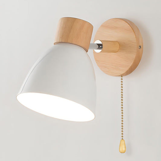 Aplique de pared de madera y metal con cadena de tracción para dormitorio, sala de estar y pasillo: luz de acento sencilla en tonos cálidos