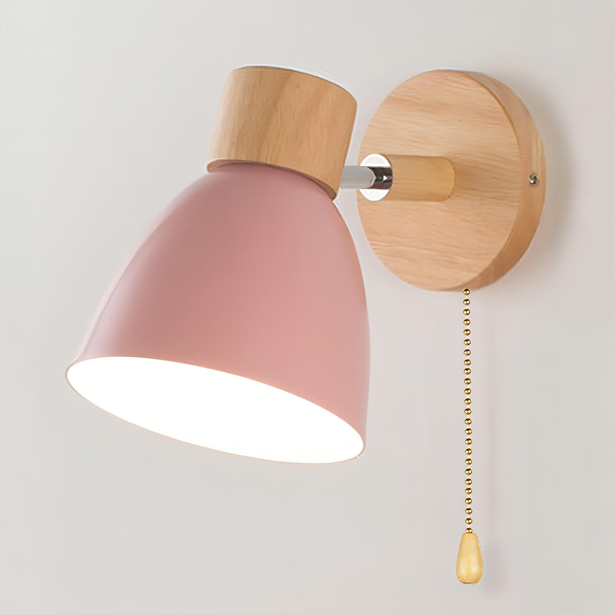 Wood & Metal Wall Sconce with Pull Chain for Bedroom, Living Room, Hallway — Simple Warm-Tone Accent Light