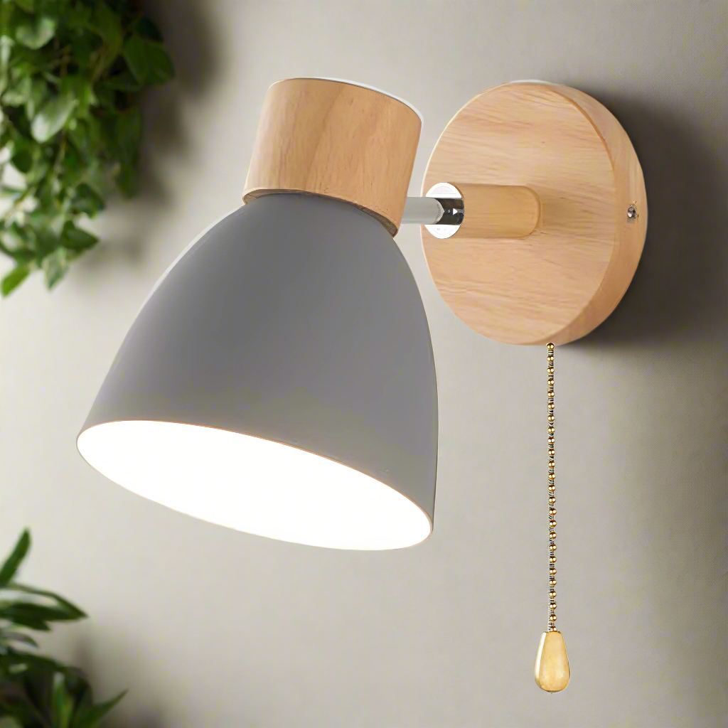 Nordic-Style Hardwired Sconce with Cord Pull – Diffused Glow for Bedroom, Hallway & Reading Spaces