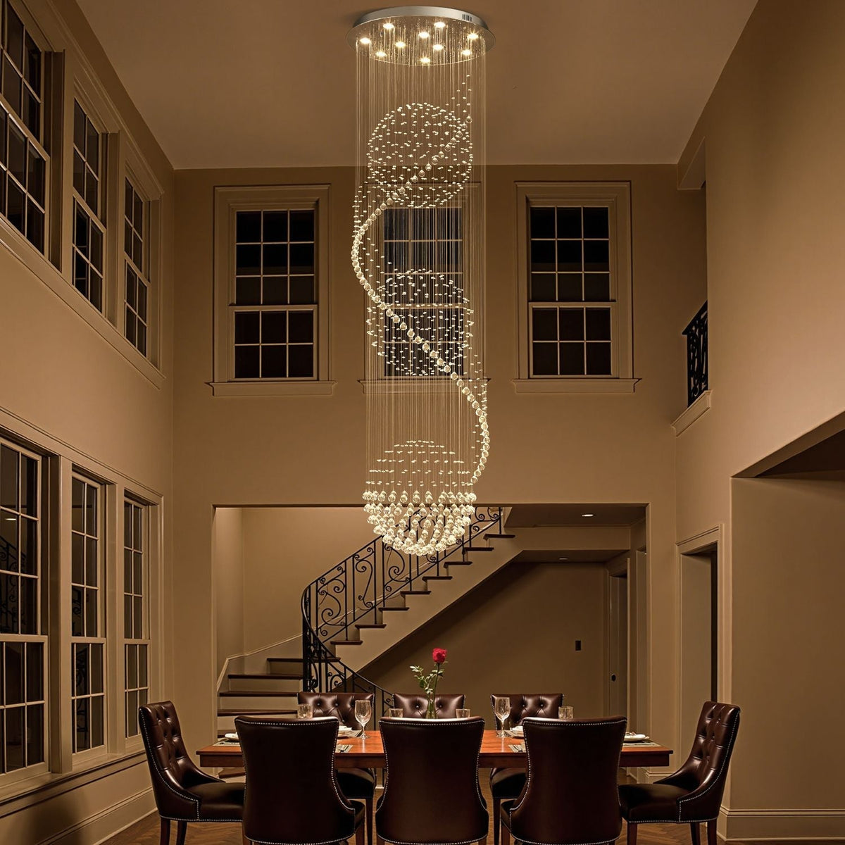 Spiral Crystal Raindrop Chandelier with Three Cascading Tiers for High Ceilings