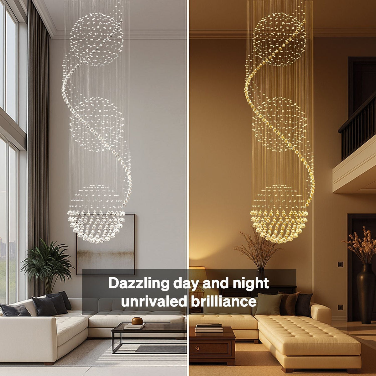 Spiral Crystal Raindrop Chandelier with Three Cascading Tiers for High Ceilings