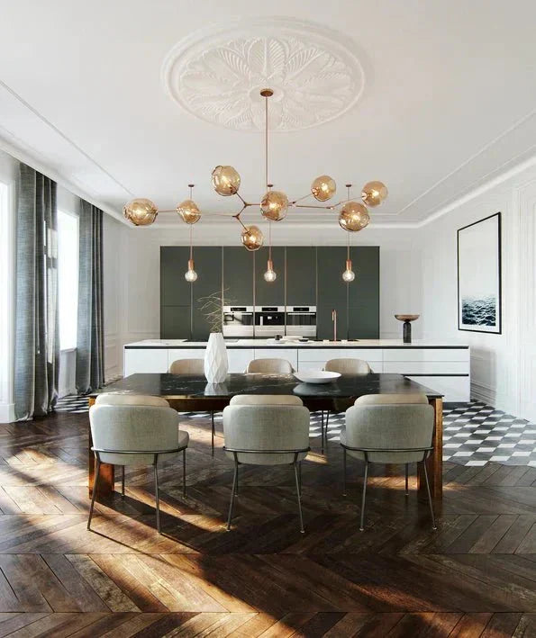 Branching Globe Chandelier with Smoky Glass Shades – Multi-Arm Statement Fixture for Dining Room & Kitchen Island Lighting