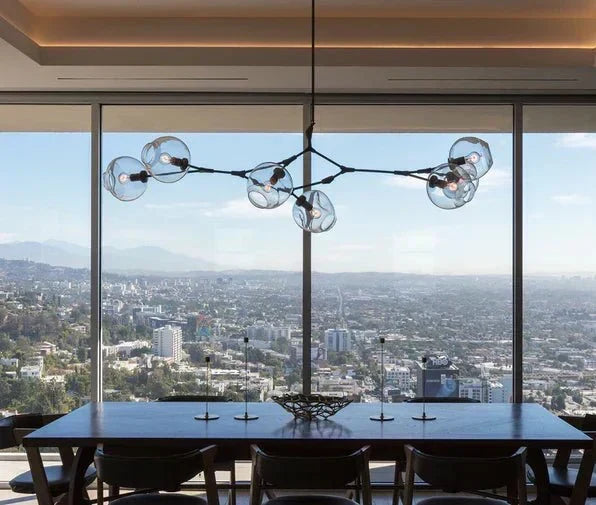 Branching Globe Chandelier with Smoky Glass Shades – Multi-Arm Statement Fixture for Dining Room & Kitchen Island Lighting