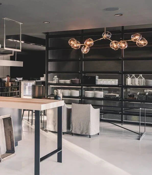 Branching Globe Chandelier with Smoky Glass Shades – Multi-Arm Statement Fixture for Dining Room & Kitchen Island Lighting