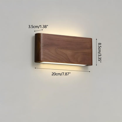 Aplique de pared LED rectangular de madera de nogal, 8 pulgadas, modos de luz ajustables, para dormitorio, pasillo, sala de estar, estilo moderno, minimalista, Japandi, escandinavo, interior