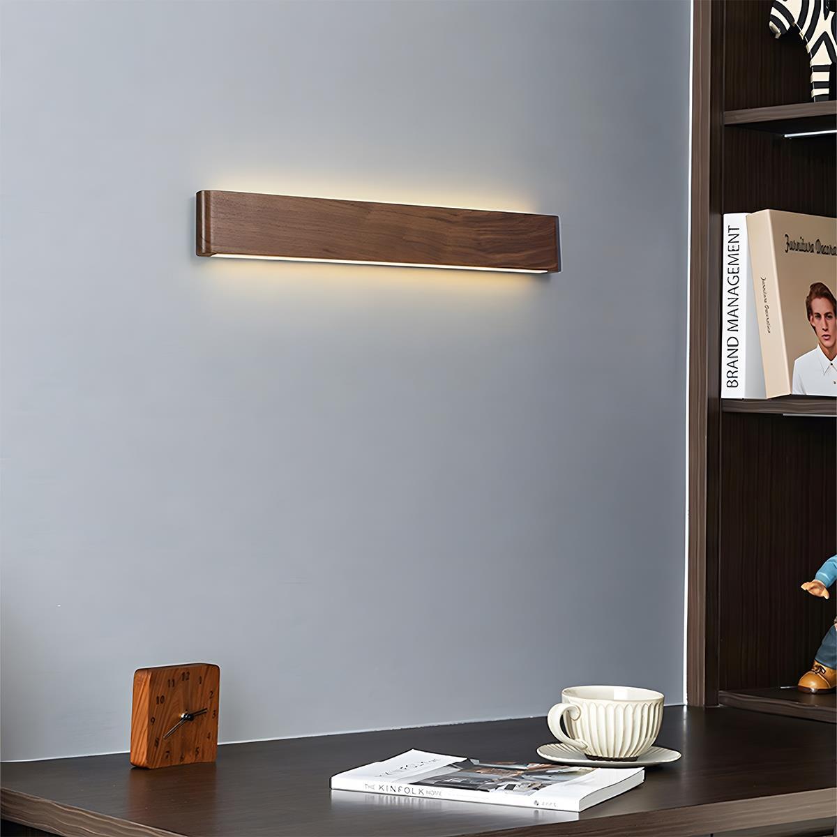 Aplique de pared LED rectangular de madera de nogal, 8 pulgadas, modos de luz ajustables, para dormitorio, pasillo, sala de estar, estilo moderno, minimalista, Japandi, escandinavo, interior