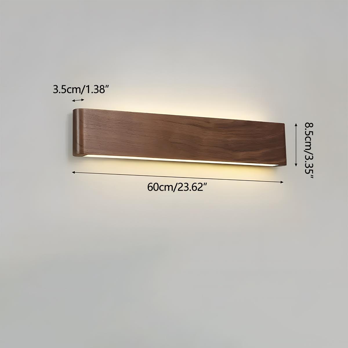 Aplique de pared LED rectangular de madera de nogal, 8 pulgadas, modos de luz ajustables, para dormitorio, pasillo, sala de estar, estilo moderno, minimalista, Japandi, escandinavo, interior