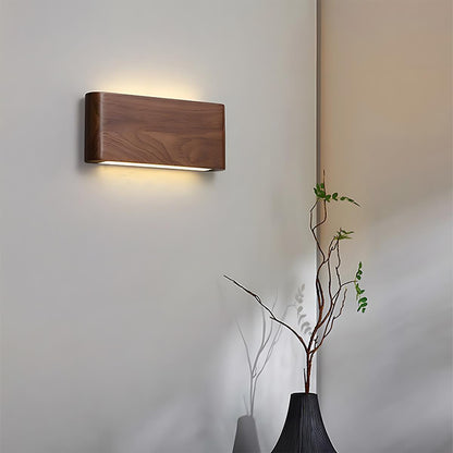 Aplique de pared LED rectangular de madera de nogal, 8 pulgadas, modos de luz ajustables, para dormitorio, pasillo, sala de estar, estilo moderno, minimalista, Japandi, escandinavo, interior