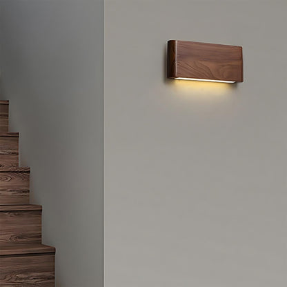 Aplique de pared LED rectangular de madera de nogal, 8 pulgadas, modos de luz ajustables, para dormitorio, pasillo, sala de estar, estilo moderno, minimalista, Japandi, escandinavo, interior