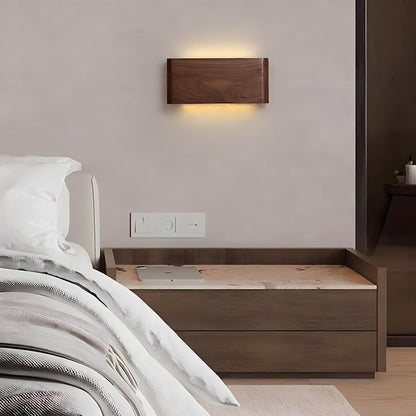 Aplique de pared LED rectangular de madera de nogal, 8 pulgadas, modos de luz ajustables, para dormitorio, pasillo, sala de estar, estilo moderno, minimalista, Japandi, escandinavo, interior