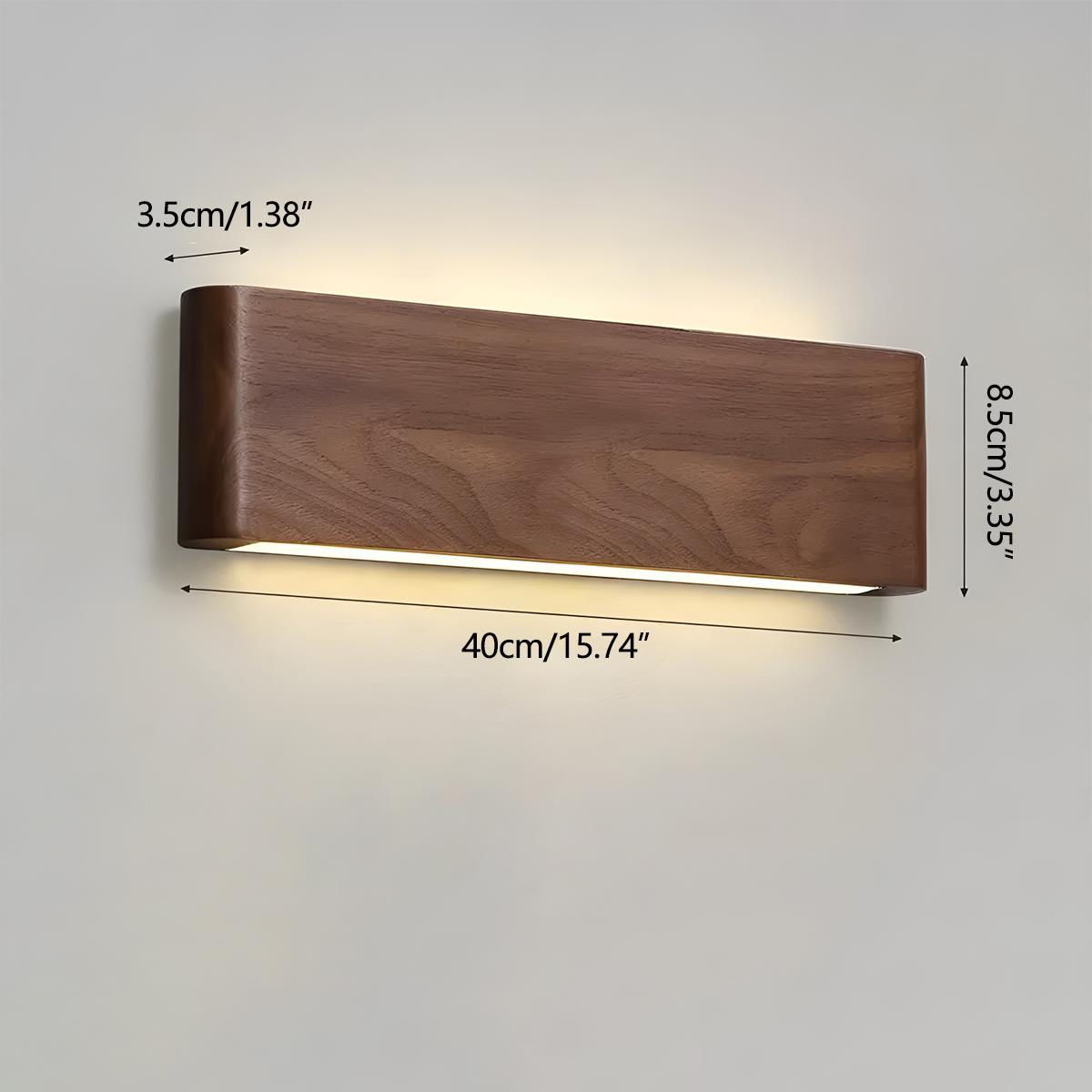 Aplique de pared LED rectangular de madera de nogal, 8 pulgadas, modos de luz ajustables, para dormitorio, pasillo, sala de estar, estilo moderno, minimalista, Japandi, escandinavo, interior