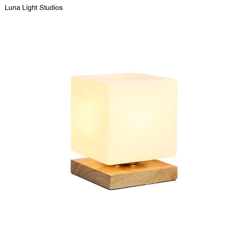 White Glass Reading Lamp with Wood Base - Single E26 Socket Floor Light for Bedroom Office Living Room