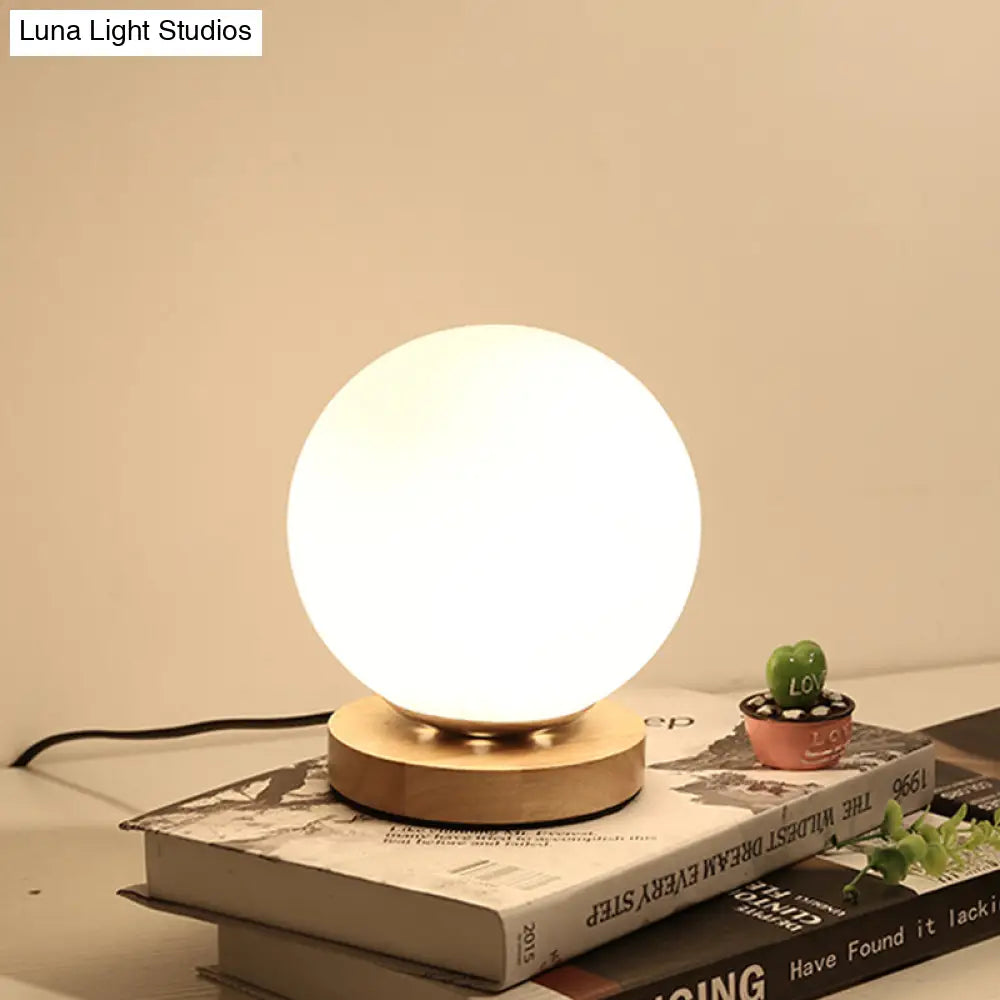 White Glass Reading Lamp with Wood Base - Single E26 Socket Floor Light for Bedroom Office Living Room