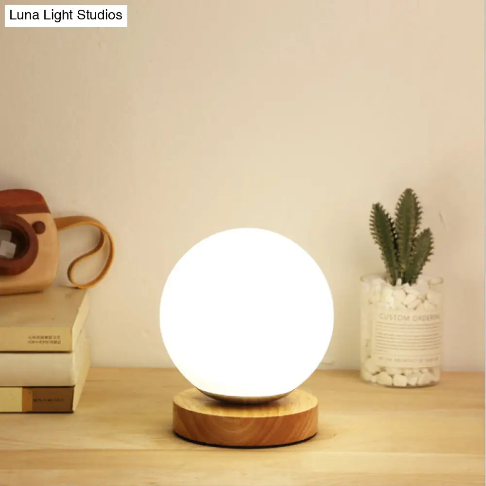White Glass Reading Lamp with Wood Base - Single E26 Socket Floor Light for Bedroom Office Living Room