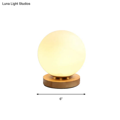 White Glass Reading Lamp with Wood Base - Single E26 Socket Floor Light for Bedroom Office Living Room