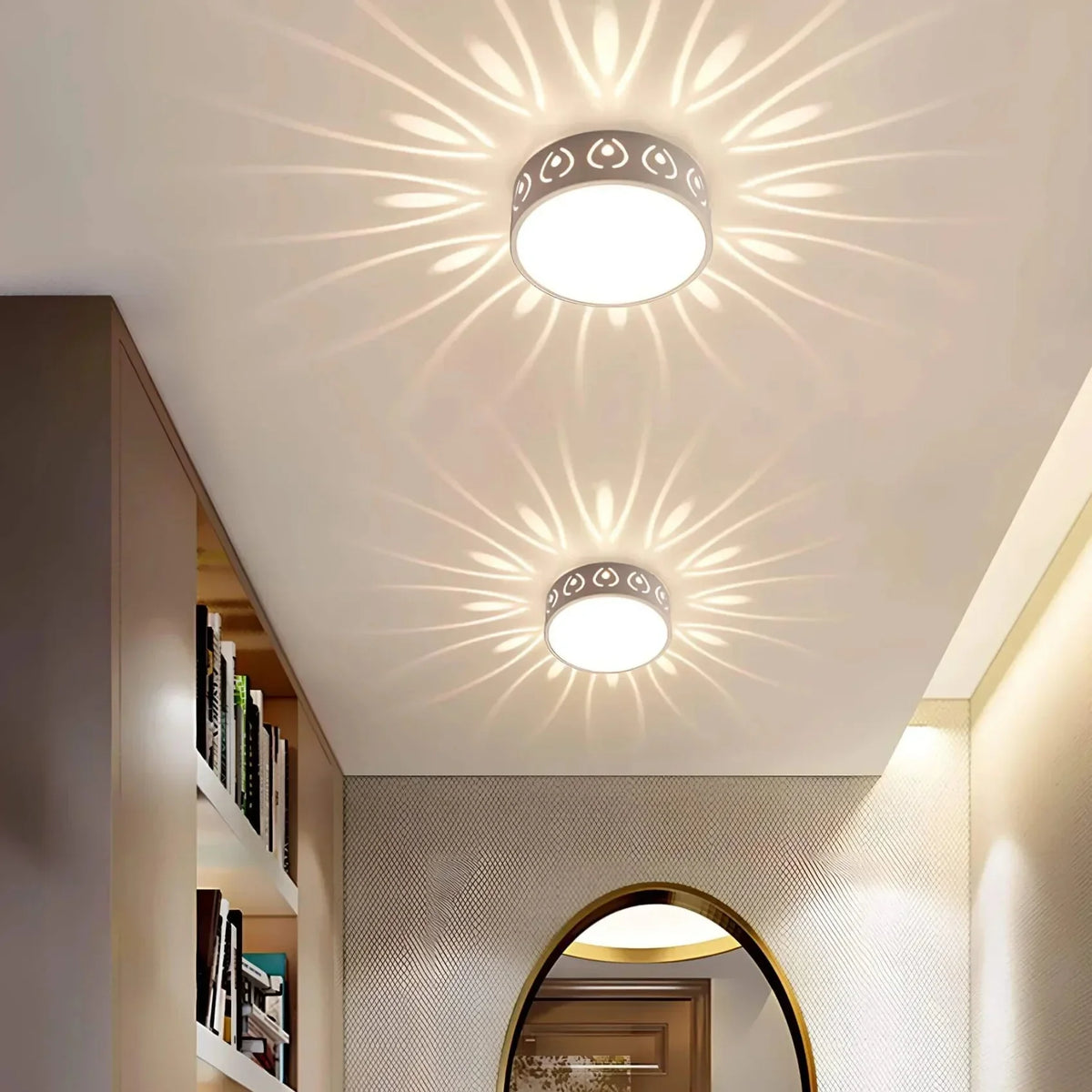 LED Flush Mount Ceiling Light with Crystal Acrylic Prism Pattern for Foyer Entryway Hallway Selectable Warm Cool White Surface Install