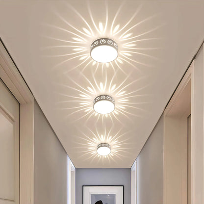 LED Flush Mount Ceiling Light with Crystal Acrylic Prism Pattern for Foyer Entryway Hallway Selectable Warm Cool White Surface Install