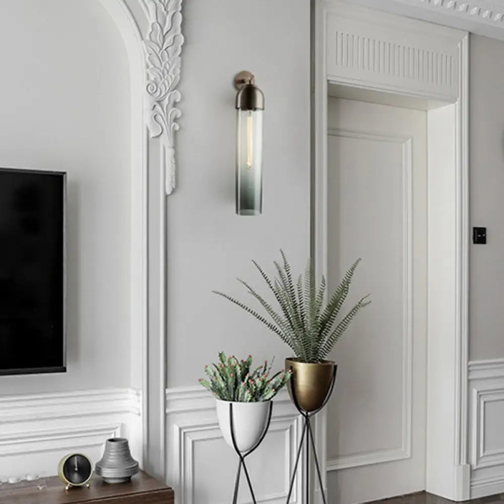 Glass Tube Wall Sconce with Arched Bracket – Single-Light Fixture for Bedroom, Hallway & Living Room – Modern Minimalist Design