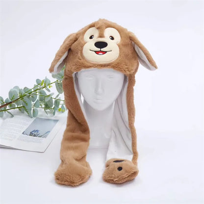 Plush Hat with Pop-Up Ears for Kids & Adults – Interactive Cosplay Beanie with Squeeze Paws | Fun Winter Accessory for Parties, Christmas