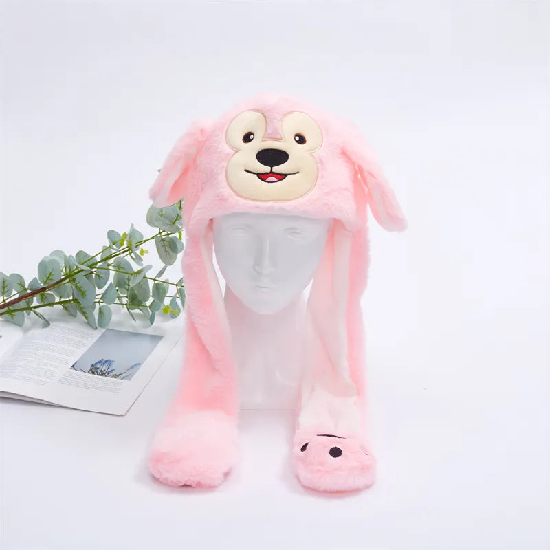 Plush Hat with Pop-Up Ears for Kids & Adults – Interactive Cosplay Beanie with Squeeze Paws | Fun Winter Accessory for Parties, Christmas