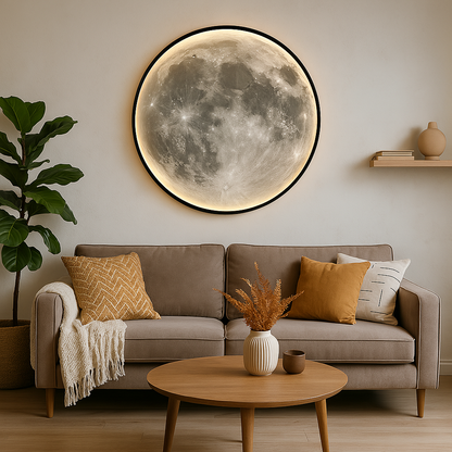 LED Moon Wall Light Fixture – Realistic Lunar Surface Glow – Diameter 16-31 in – Indoor Outdoor Celestial Accent for Living Room Bedroom