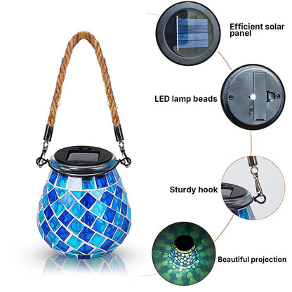 Solar Stained Glass Outdoor Lantern — Handcrafted Mosaic Garden Light with Auto Dusk-to-Dawn