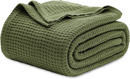 Pure Cotton Thermal Blanket – Queen 90×90 in – Textured Weave Layer for All Seasons – Lightweight & Breathable Throw for Bed or Sofa