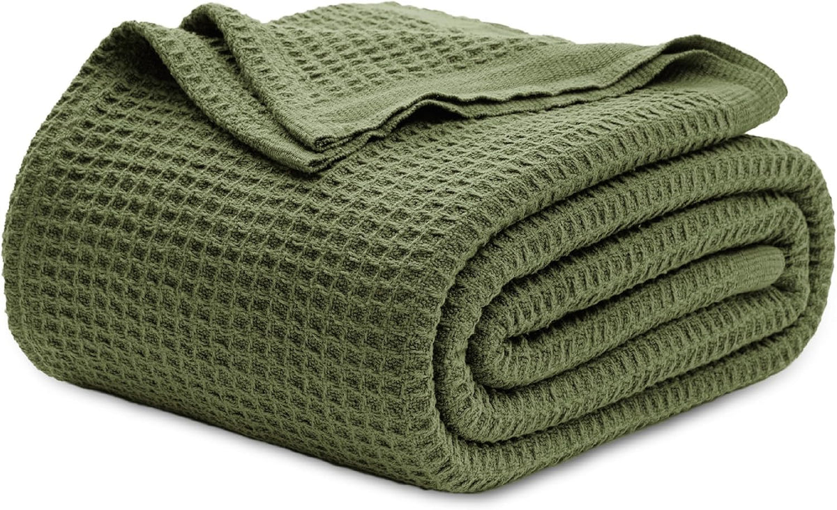 Cozy Haven | 100% Cotton Queen Blanket with Cooling Waffle Weave | Soft & Breathable for Summer Comfort