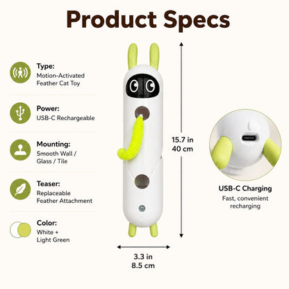 Ortekor Motion-Activated Feather Cat Toy for Indoor Play - Wall-Mounted Teaser That Keeps Bored Cats Busy