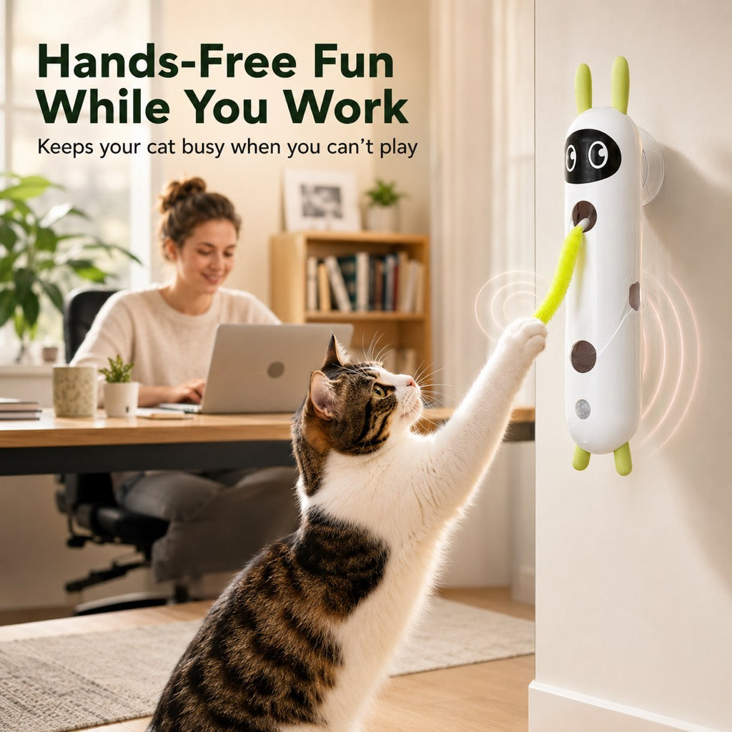 Ortekor Motion-Activated Feather Cat Toy for Indoor Play - Wall-Mounted Teaser That Keeps Bored Cats Busy