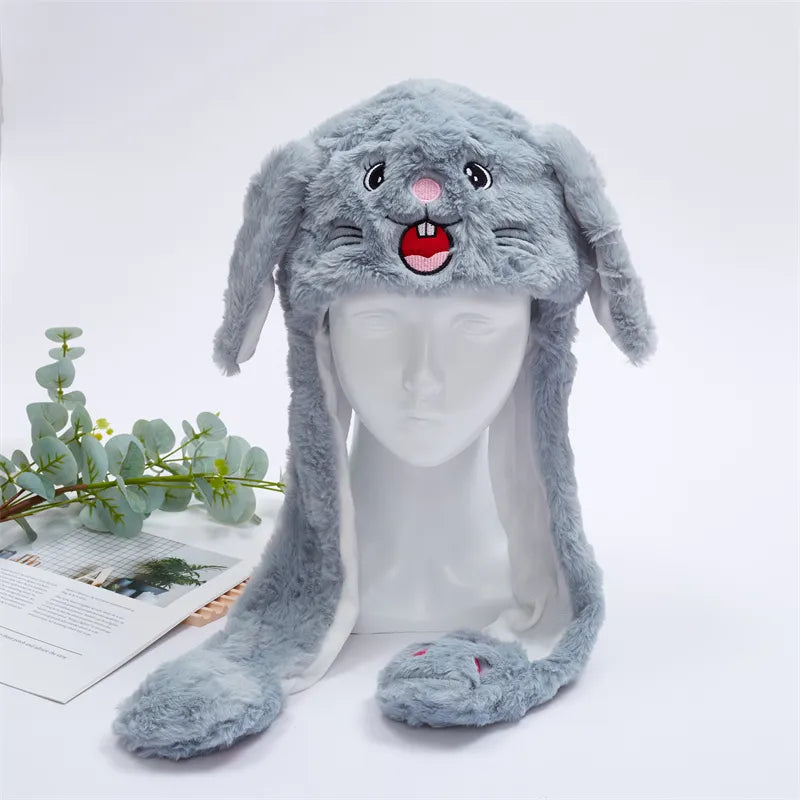 Plush Hat with Pop-Up Ears for Kids & Adults – Interactive Cosplay Beanie with Squeeze Paws | Fun Winter Accessory for Parties, Christmas
