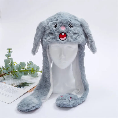 Plush Hat with Pop-Up Ears for Kids & Adults – Interactive Cosplay Beanie with Squeeze Paws | Fun Winter Accessory for Parties, Christmas
